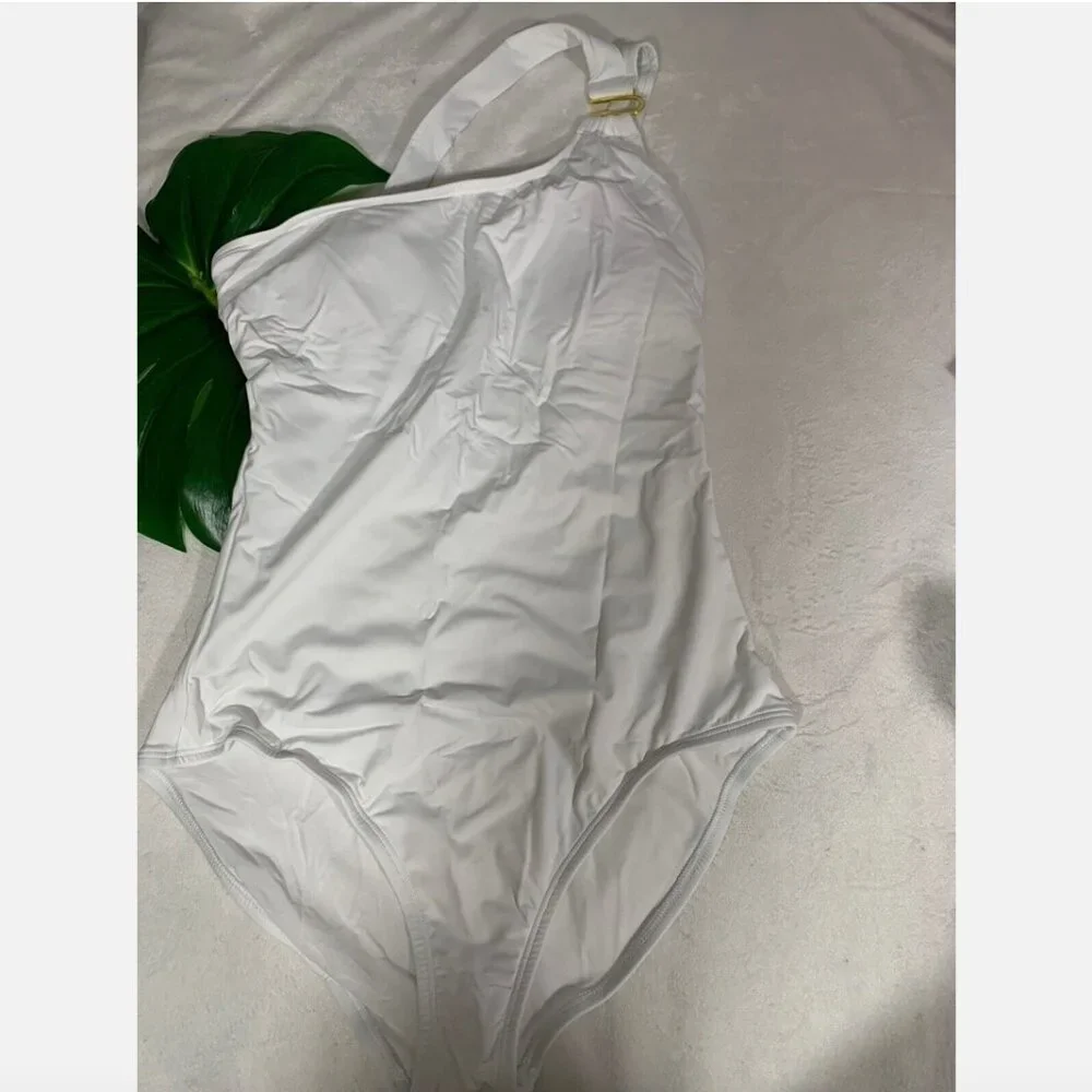 NWT Tommy Bahama Pearl‎ One Shoulder U Ring One Piece Swimsuit White [SZ 10 ]